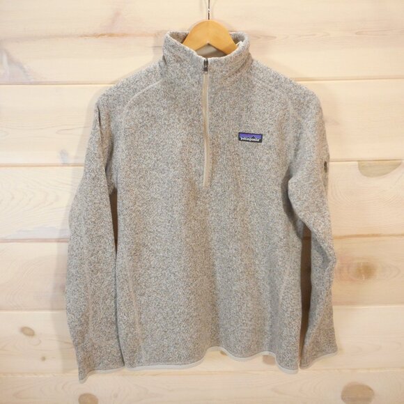 Patagonia Women's size L Better Sweater 1/4 Zip Pullover Fleece Beige Logo - Picture 1 of 12